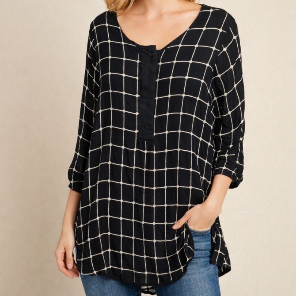 Soft Surroundings Black and White Windowpane Tuic Or Shift Dress